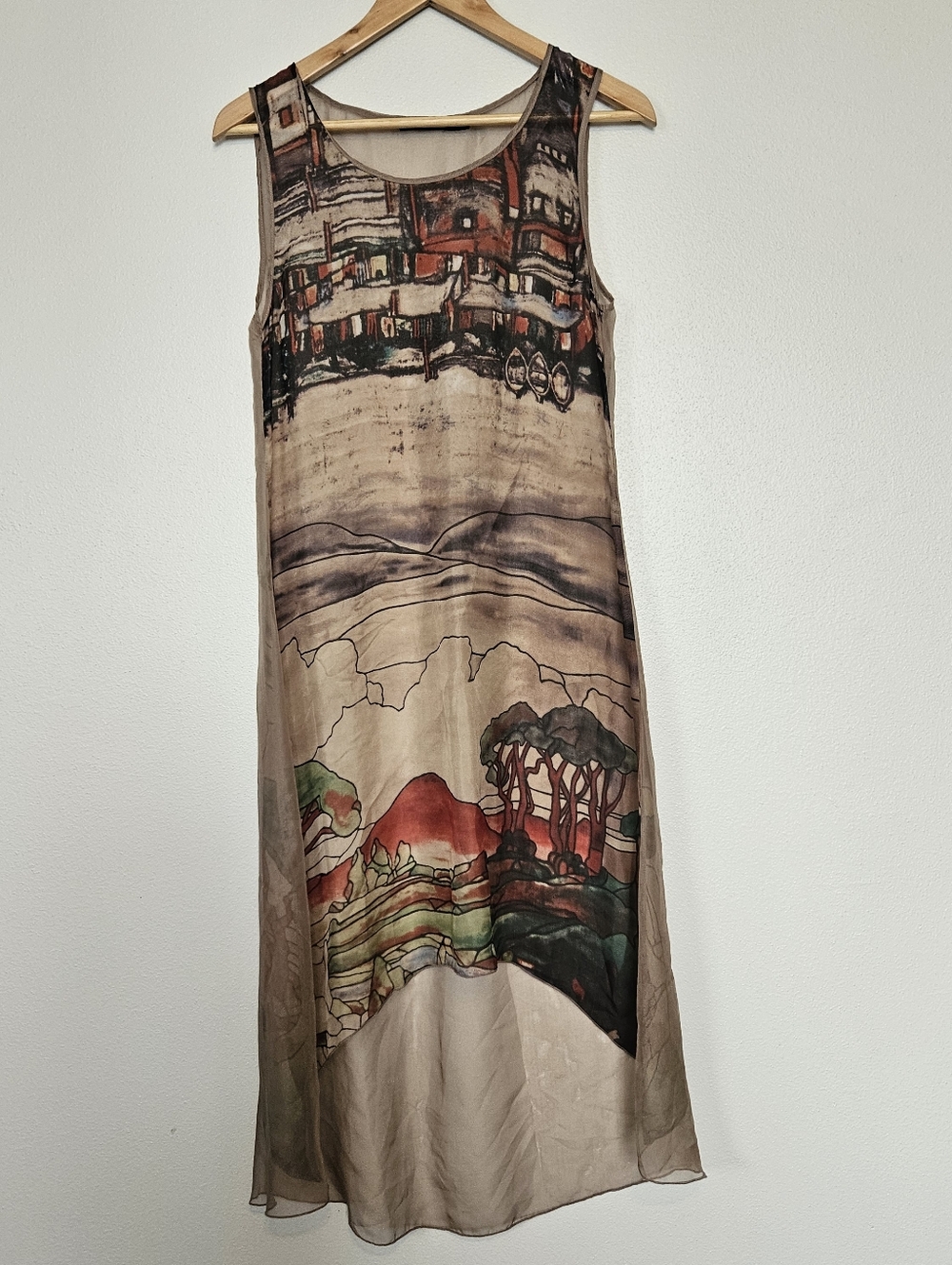 Sheer Art Print Dress Small